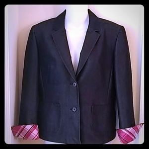 Blazer with cuffed plaid sleeves